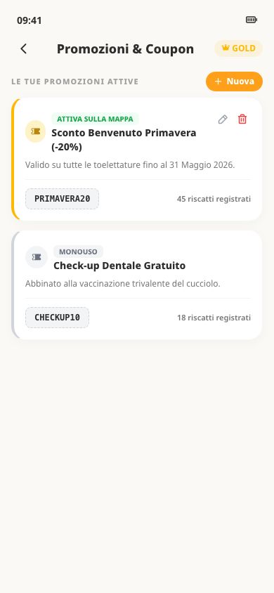 Visualizzazione coupon con tasto copia nella tab Promozioni