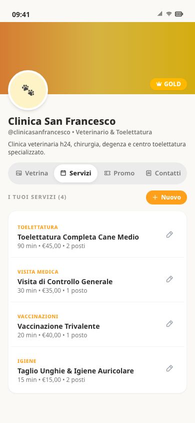 Lista servizi nel profilo app