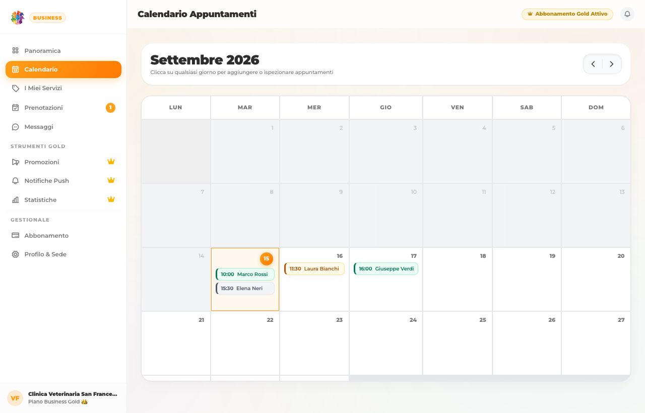 Vista calendario mensile a griglia nel backoffice web
