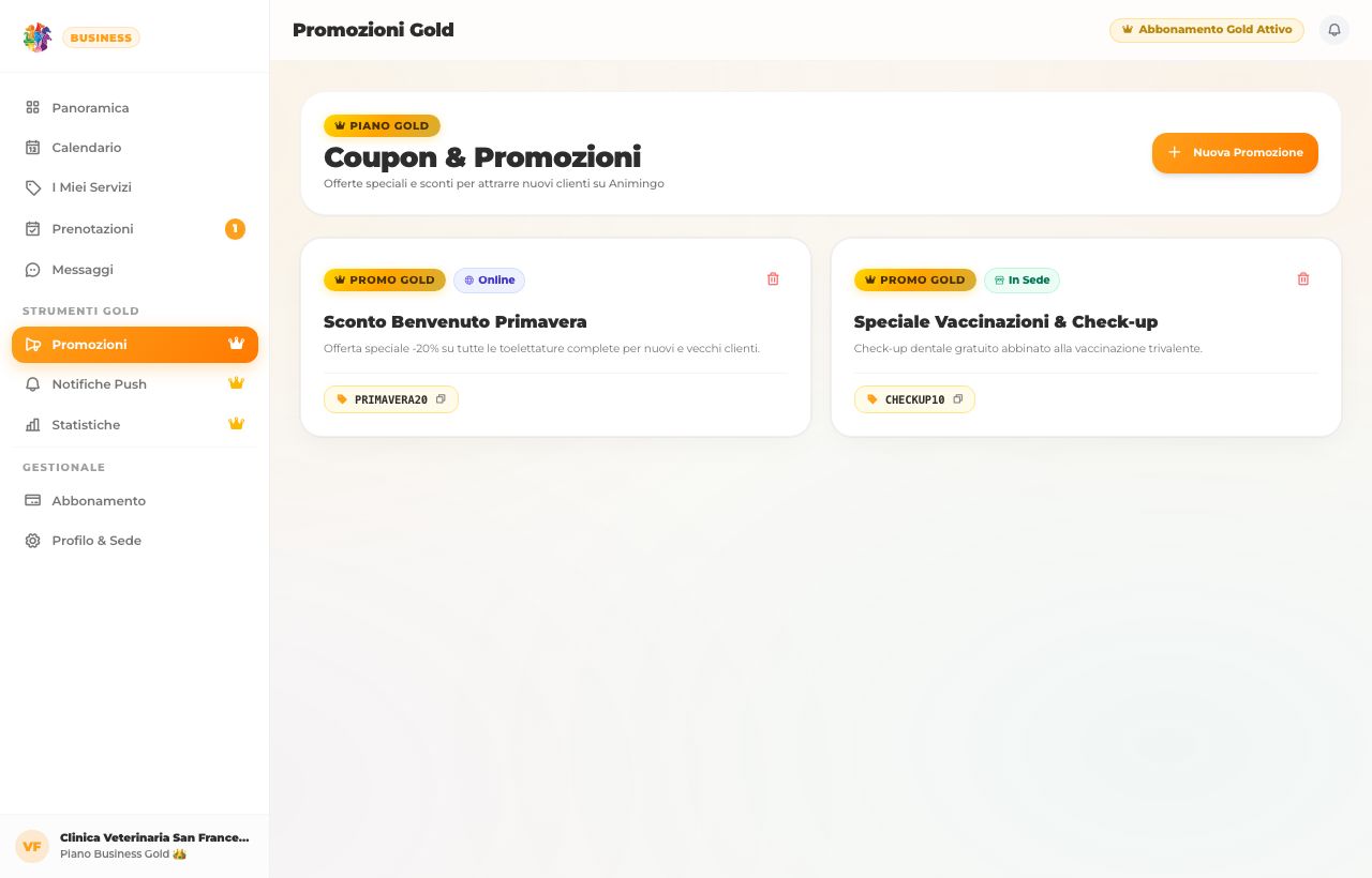 Tabella promozioni attive e coupon nel pannello web